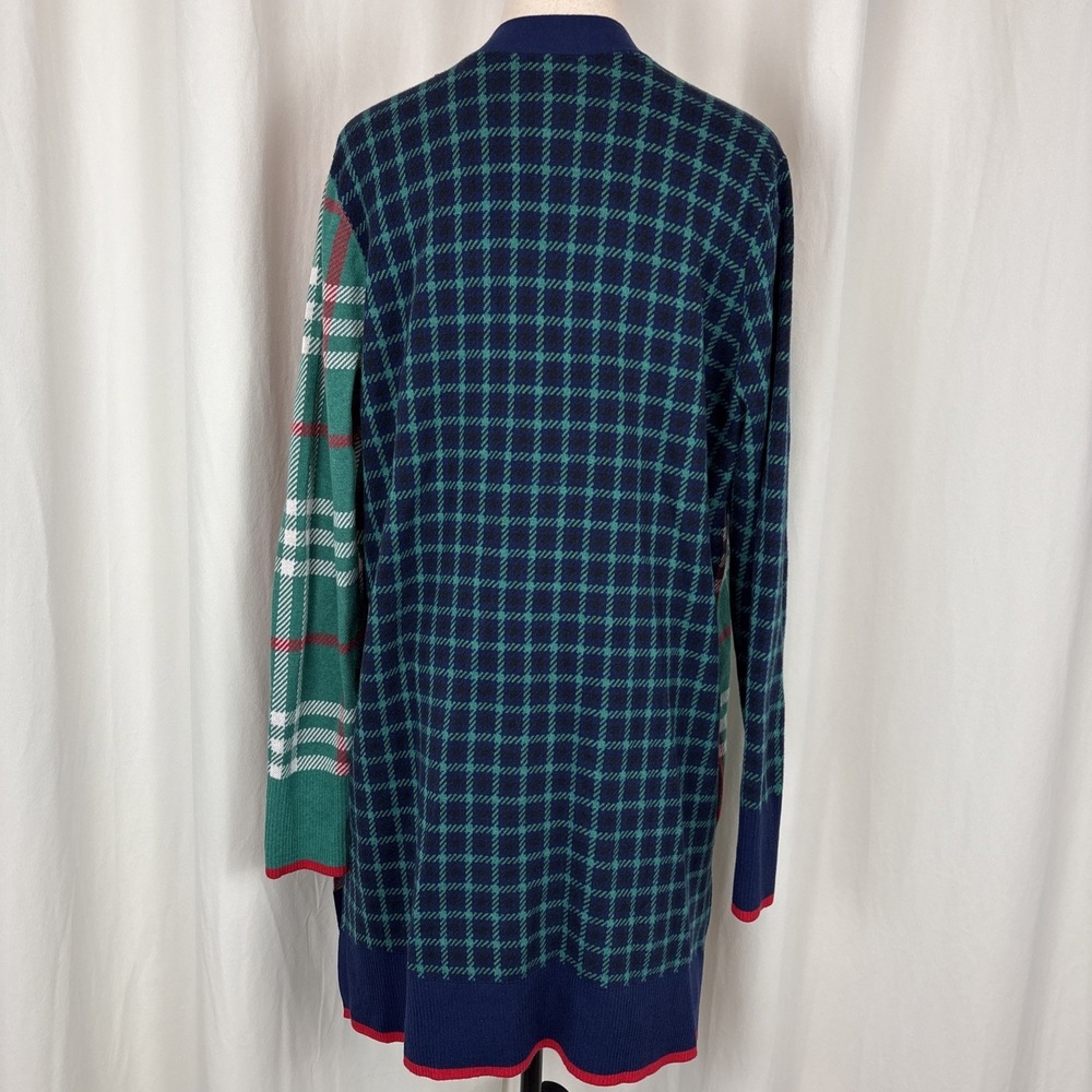 Lands' End Sweater Cotton Sz L 14-16 Red Green Open Cardigan Pockets Christmas - Picture 2 of 7